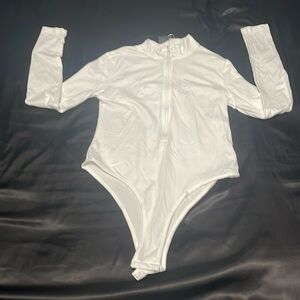 NWT all white womens bodysuit zip up